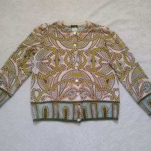 J Crew abstract baroque merino wool knit cardigan